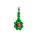 Green beaded keychain with a central brown bead on a white background