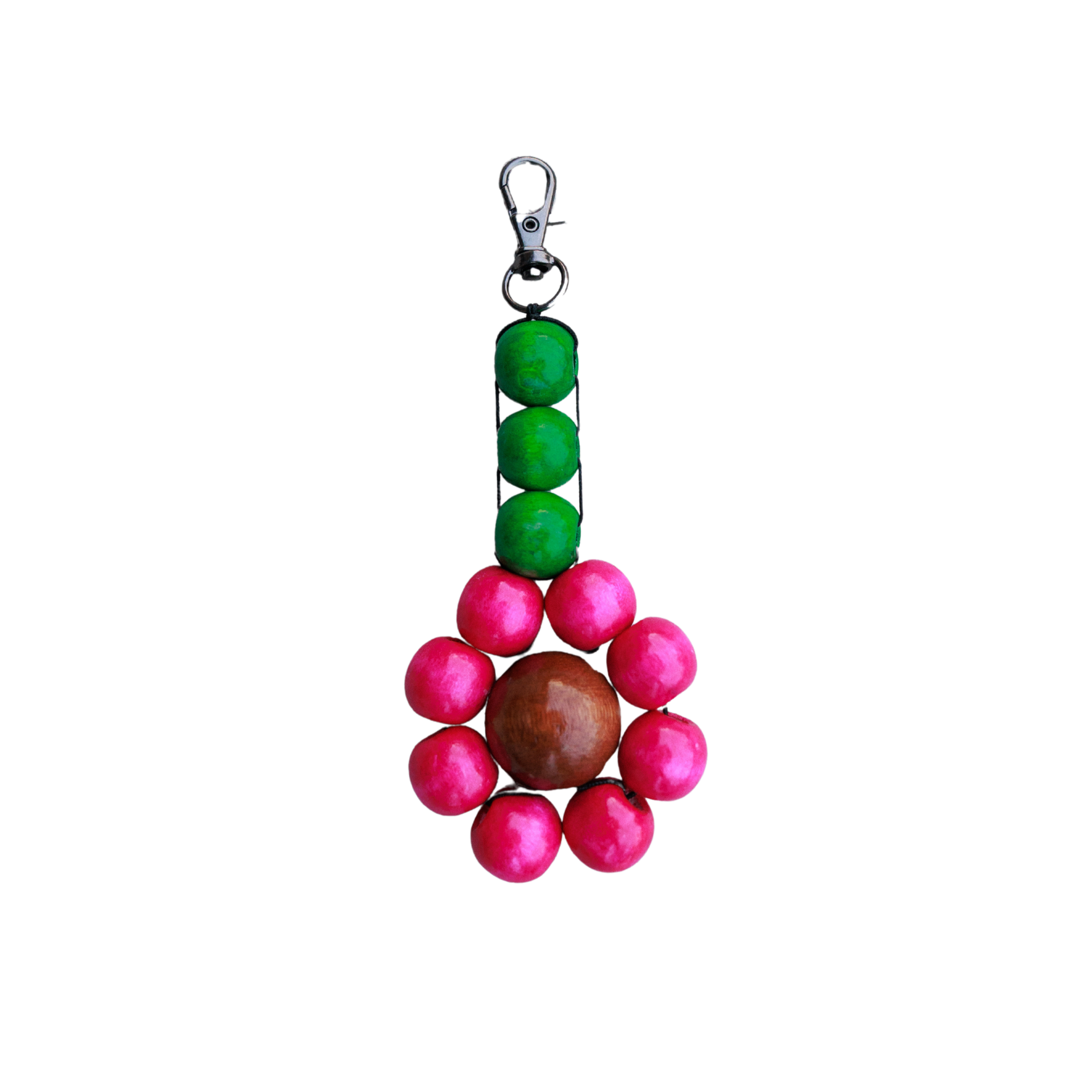 Colorful pink beaded keychain with a transparent background
