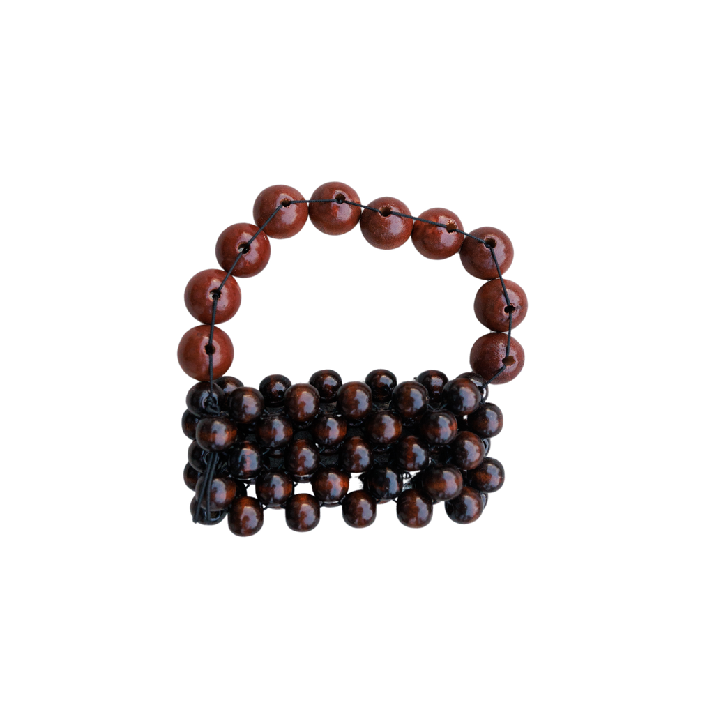 Wooden beaded bracelet on a white background