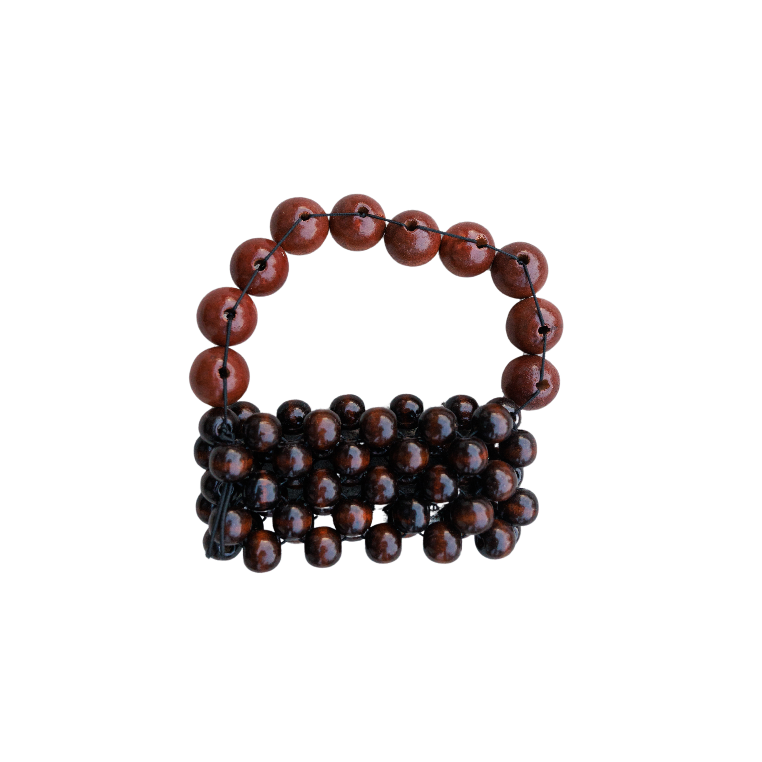 Wooden beaded bracelet on a white background
